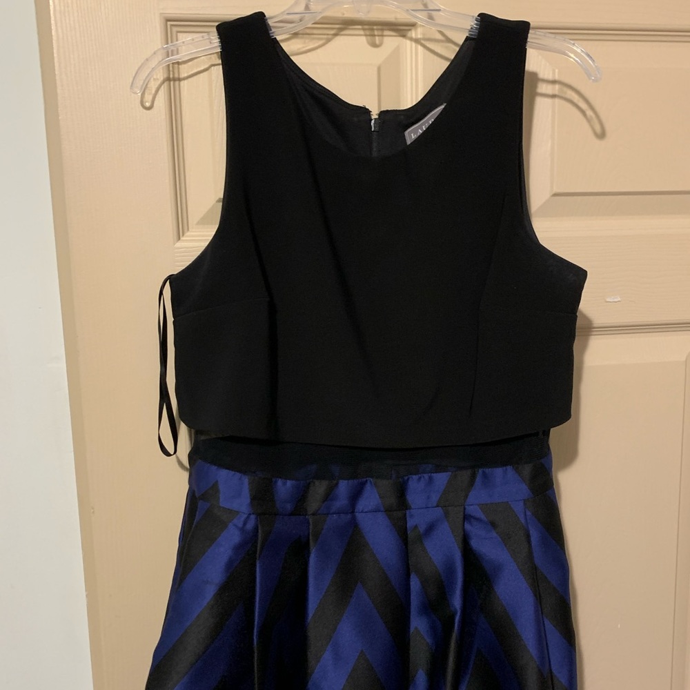 Blue and Black Patterned Evening Gown